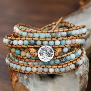 Wholesale Bohemian stone round bead woven 5-layer bracelet