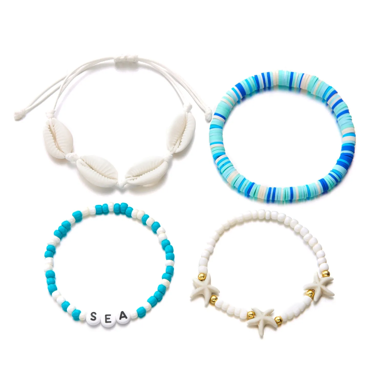 Wholesale Bohemian style conch, starfish, turtle rice bead bracelet set