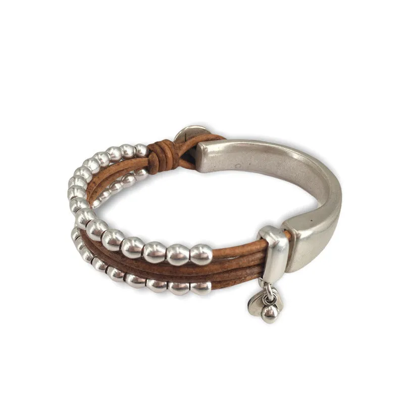 Wholesale Bohemian style double layer stitching bracelet beaded leather bracelet