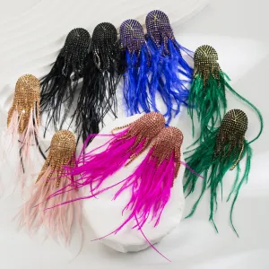 Wholesale Bohemian Style Feather Tassel Alloy Earrings