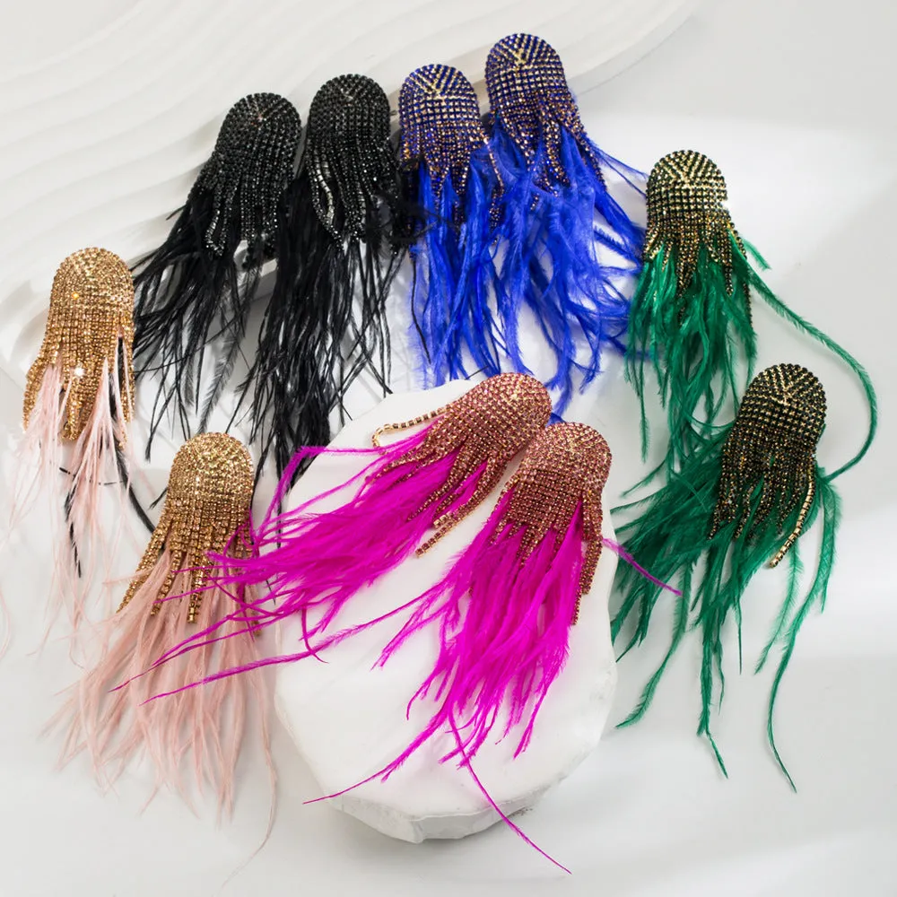Wholesale Bohemian Style Feather Tassel Alloy Earrings