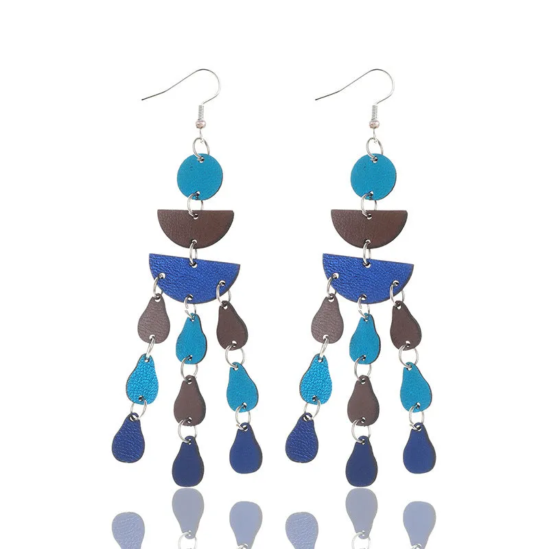 Wholesale Bohemian Style Feathers Shaped Small Leaves PU Leather Earrings