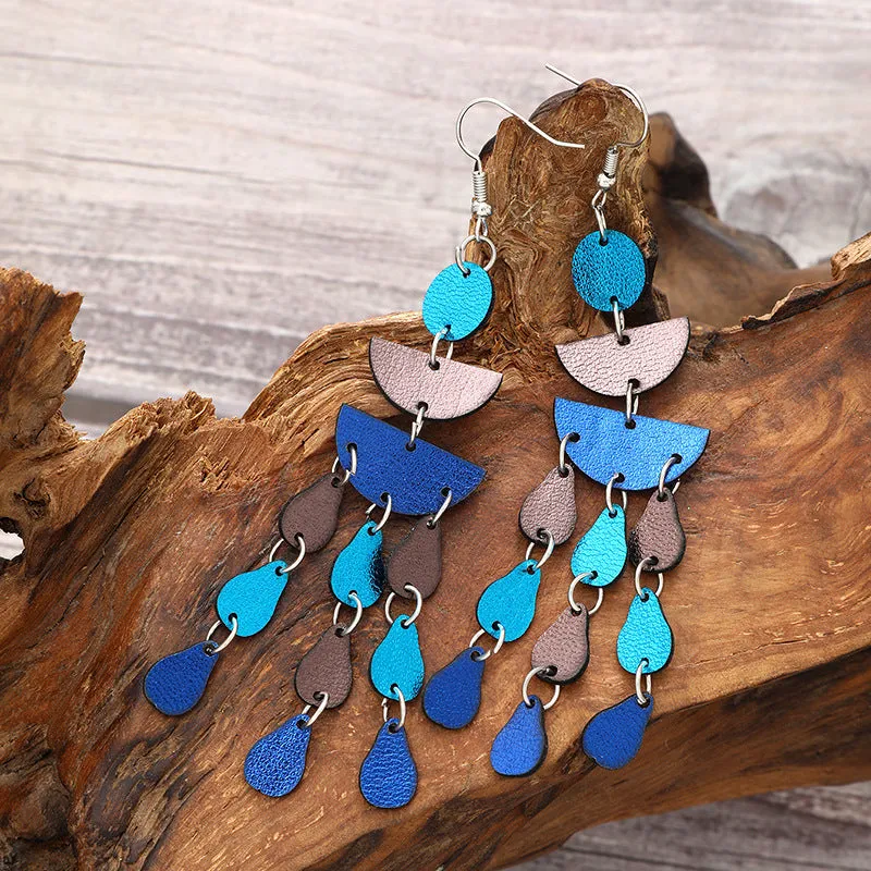 Wholesale Bohemian Style Feathers Shaped Small Leaves PU Leather Earrings