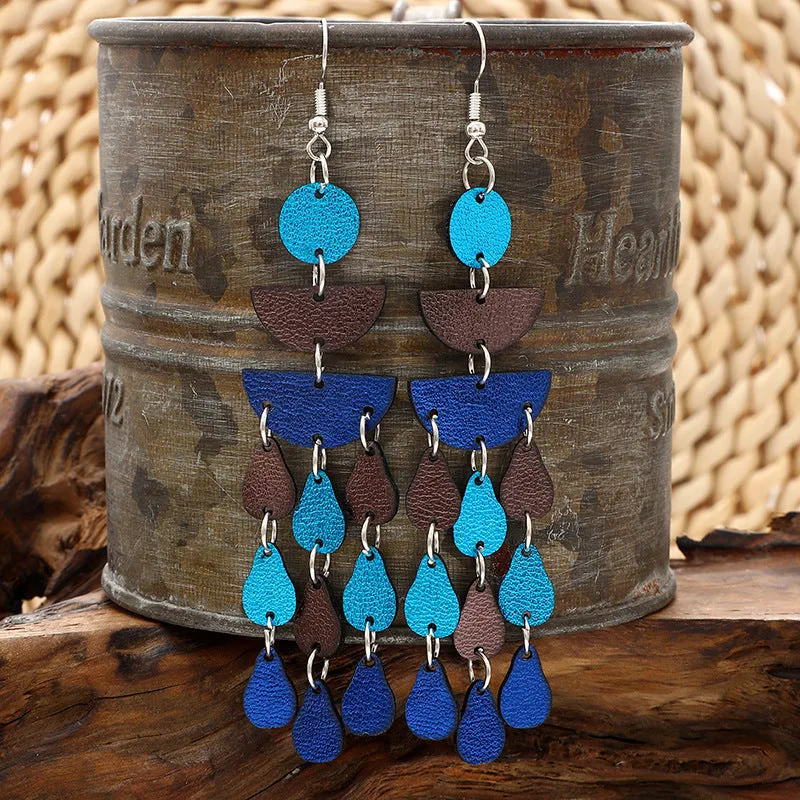 Wholesale Bohemian Style Feathers Shaped Small Leaves PU Leather Earrings