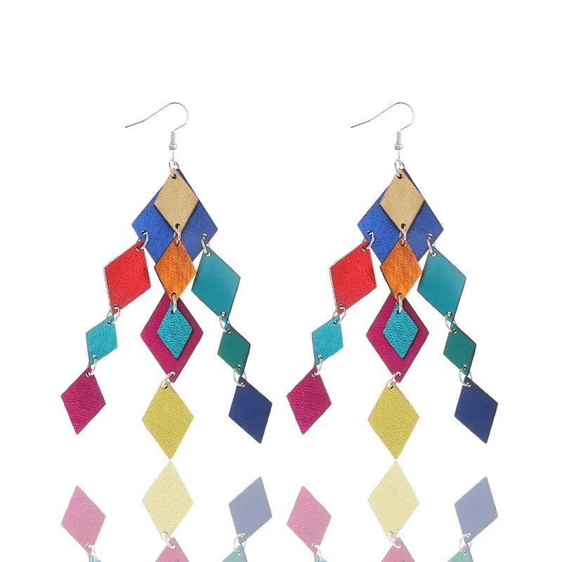 Wholesale Bohemian Style Feathers Shaped Small Leaves PU Leather Earrings
