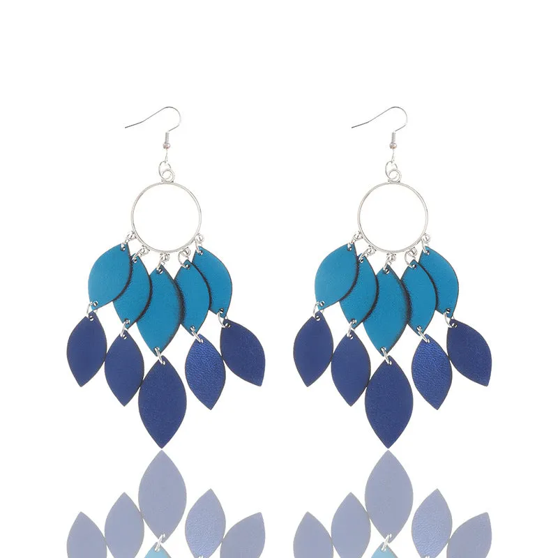 Wholesale Bohemian Style Feathers Shaped Small Leaves PU Leather Earrings