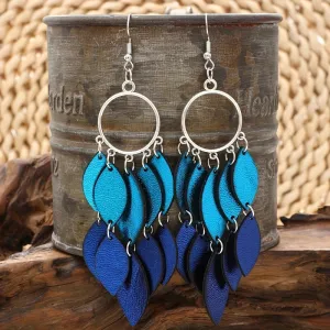 Wholesale Bohemian Style Feathers Shaped Small Leaves PU Leather Earrings