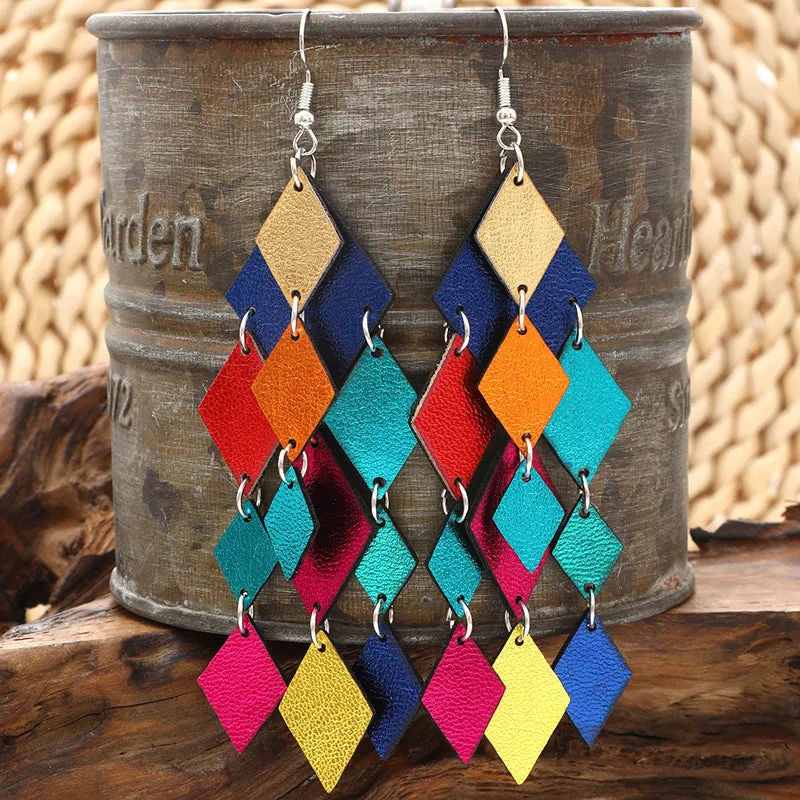 Wholesale Bohemian Style Feathers Shaped Small Leaves PU Leather Earrings