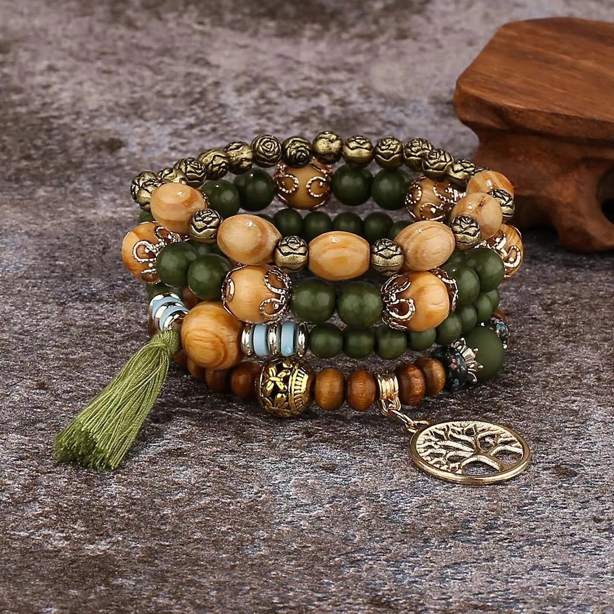 Wholesale Bohemian Style Multi-layer Wooden Beads Stretch Bracelet