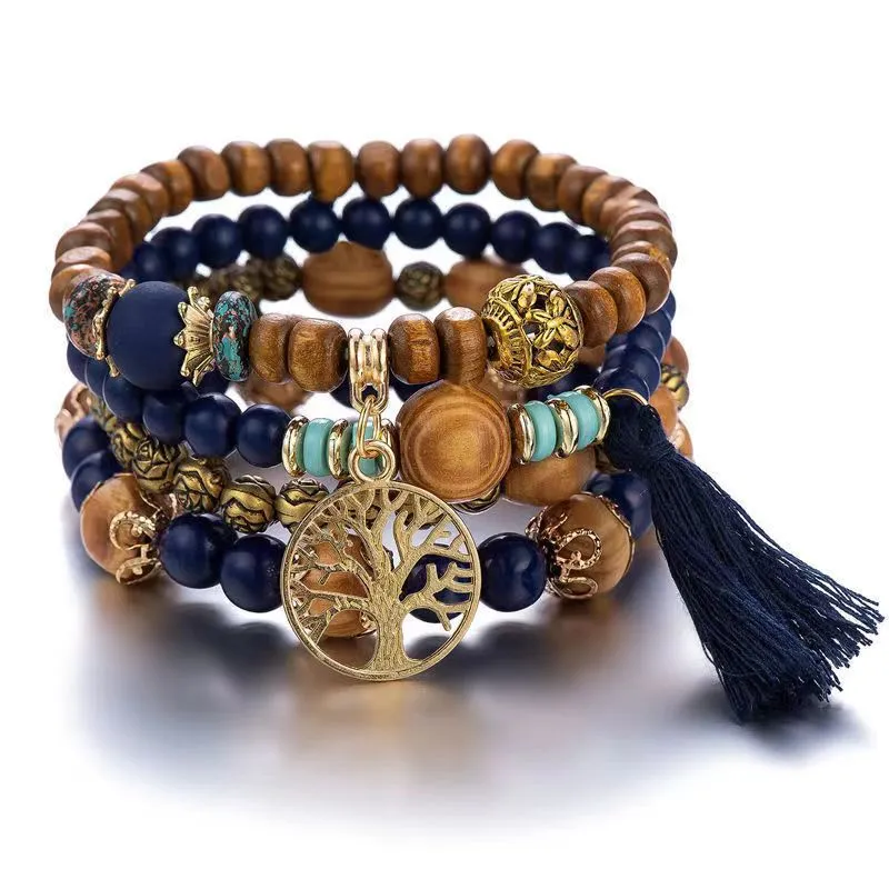 Wholesale Bohemian Style Multi-layer Wooden Beads Stretch Bracelet