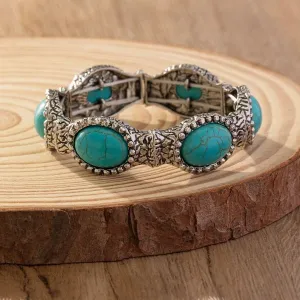 Wholesale Bohemian style new simple fashion oval pattern turquoise environmentally friendly bracelet