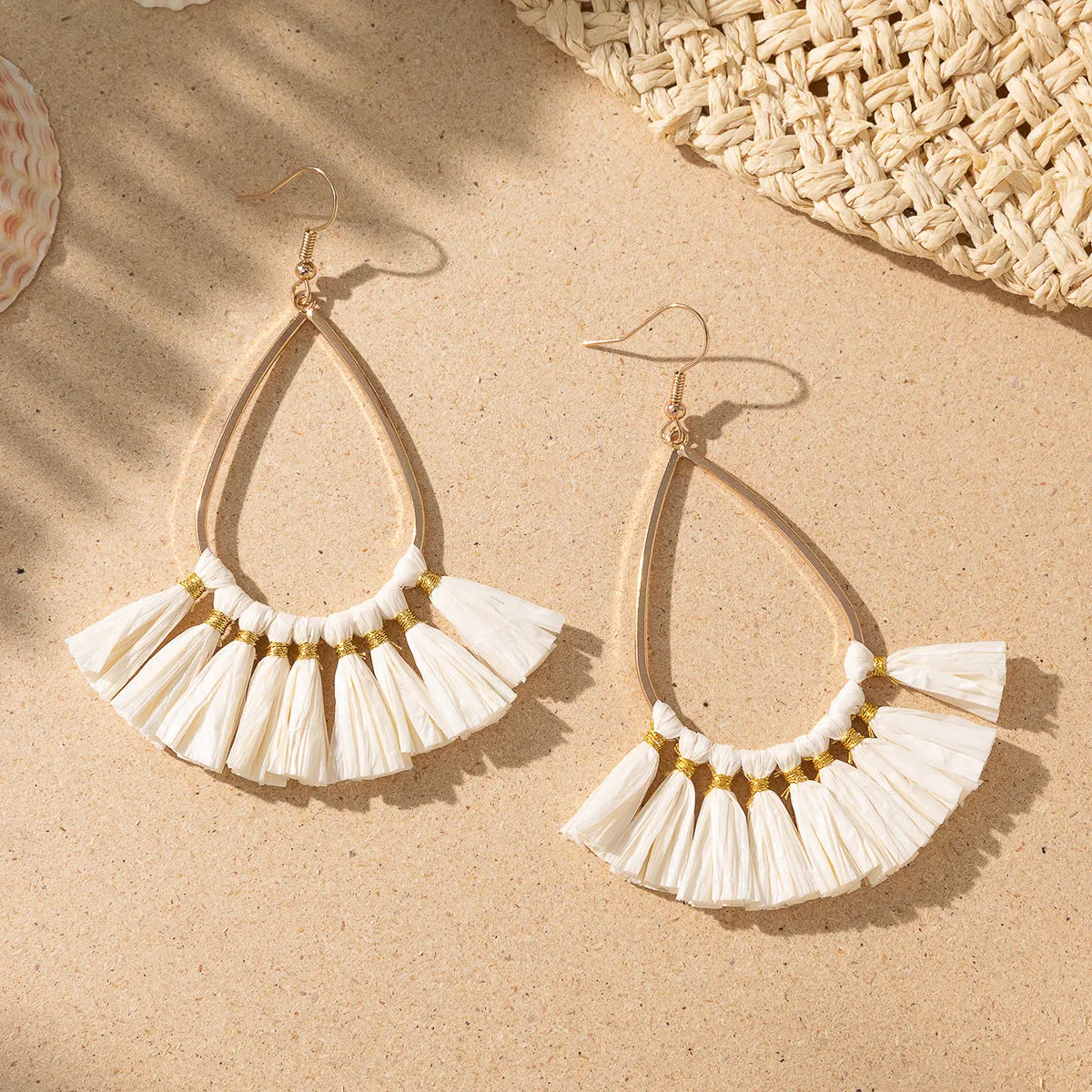 Wholesale Bohemian Tassel Braided Raffia Earrings