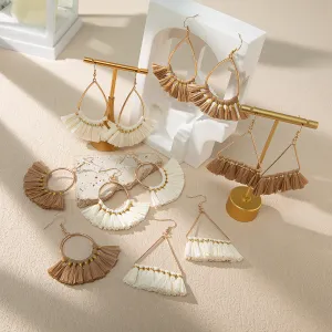 Wholesale Bohemian Tassel Braided Raffia Earrings