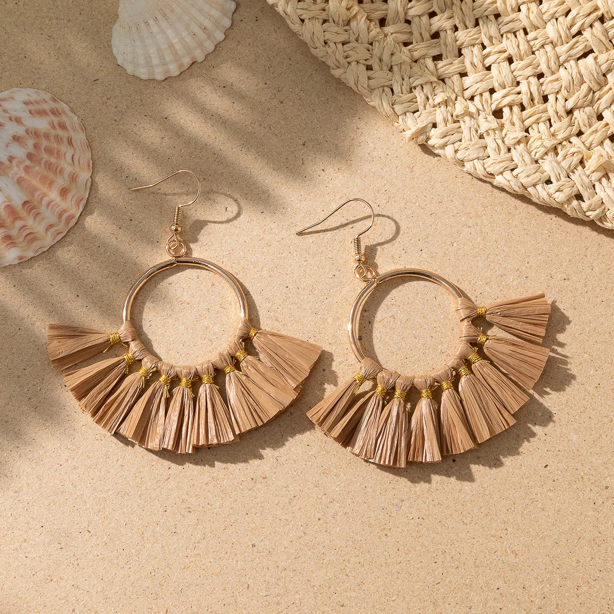 Wholesale Bohemian Tassel Braided Raffia Earrings