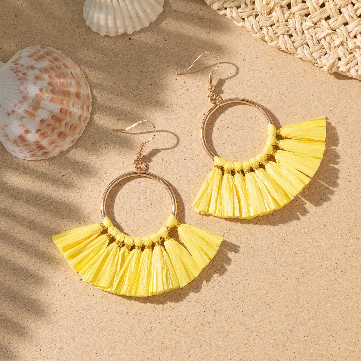 Wholesale Bohemian Tassel Braided Raffia Earrings