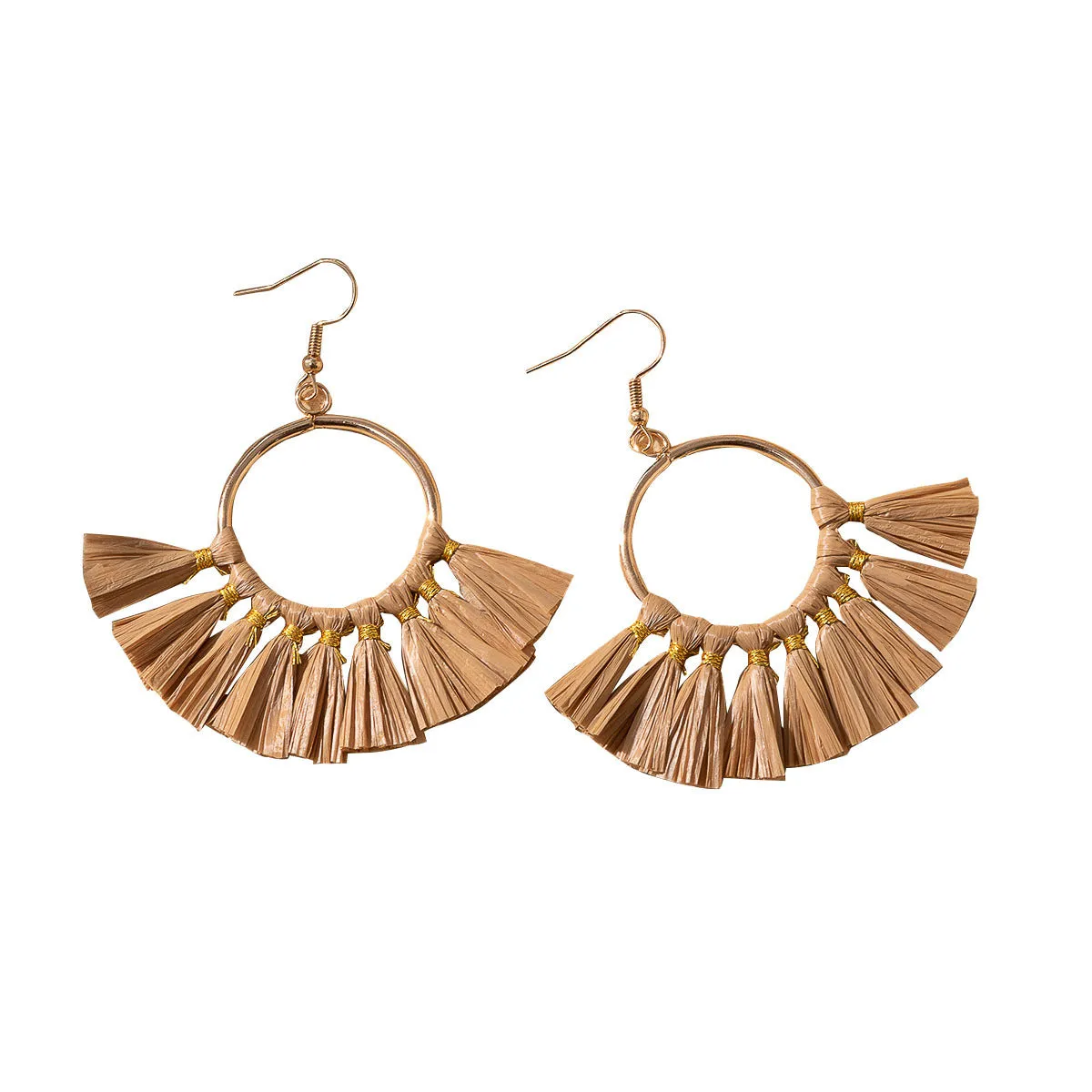 Wholesale Bohemian Tassel Braided Raffia Earrings