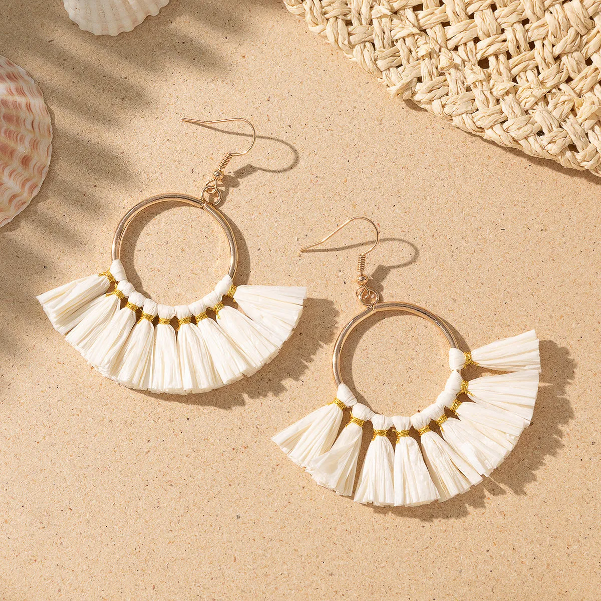 Wholesale Bohemian Tassel Braided Raffia Earrings