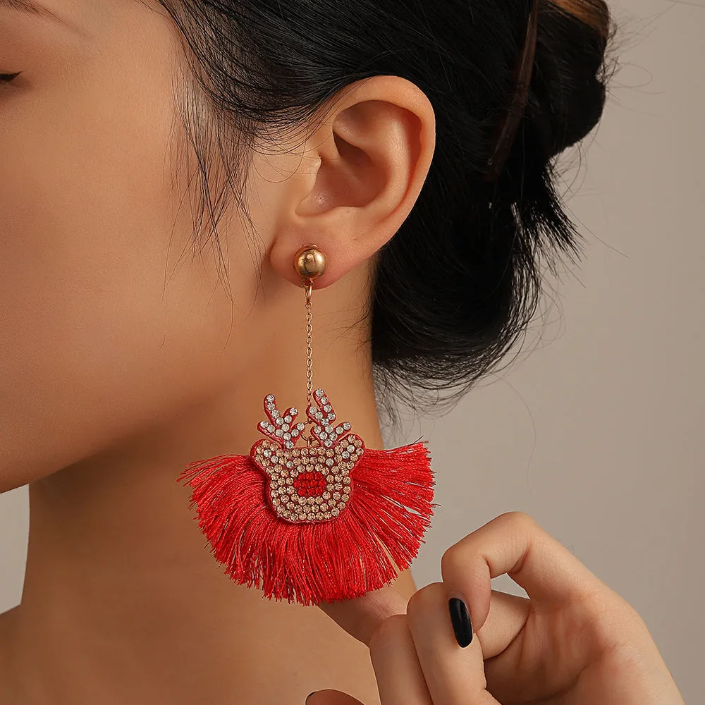 Wholesale Bohemian Tassel Exaggerated Rhinestone Elk Earrings