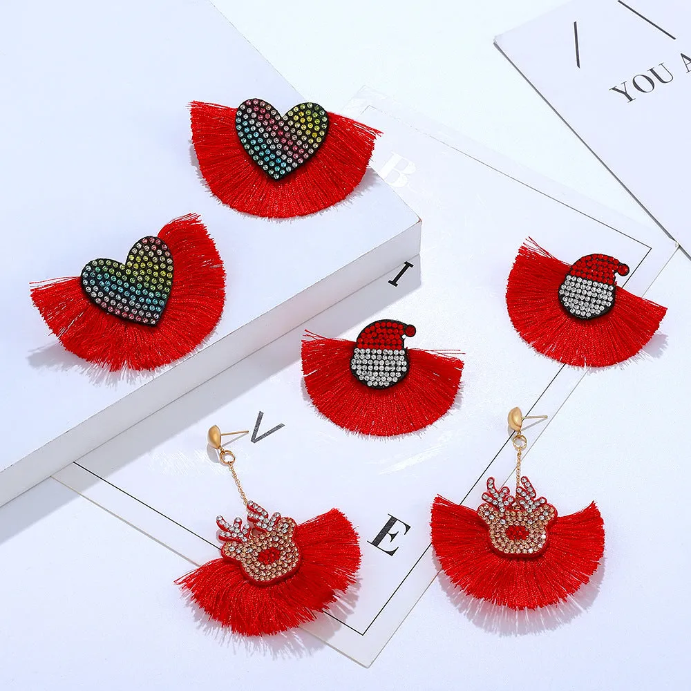 Wholesale Bohemian Tassel Exaggerated Rhinestone Elk Earrings