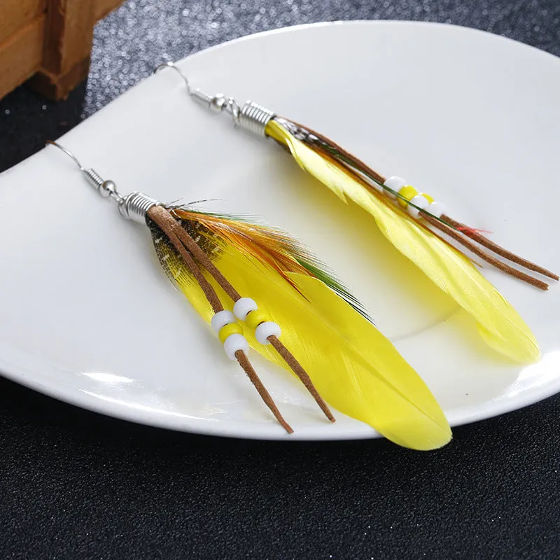 Wholesale Bohemian Tassel Feather Earrings
