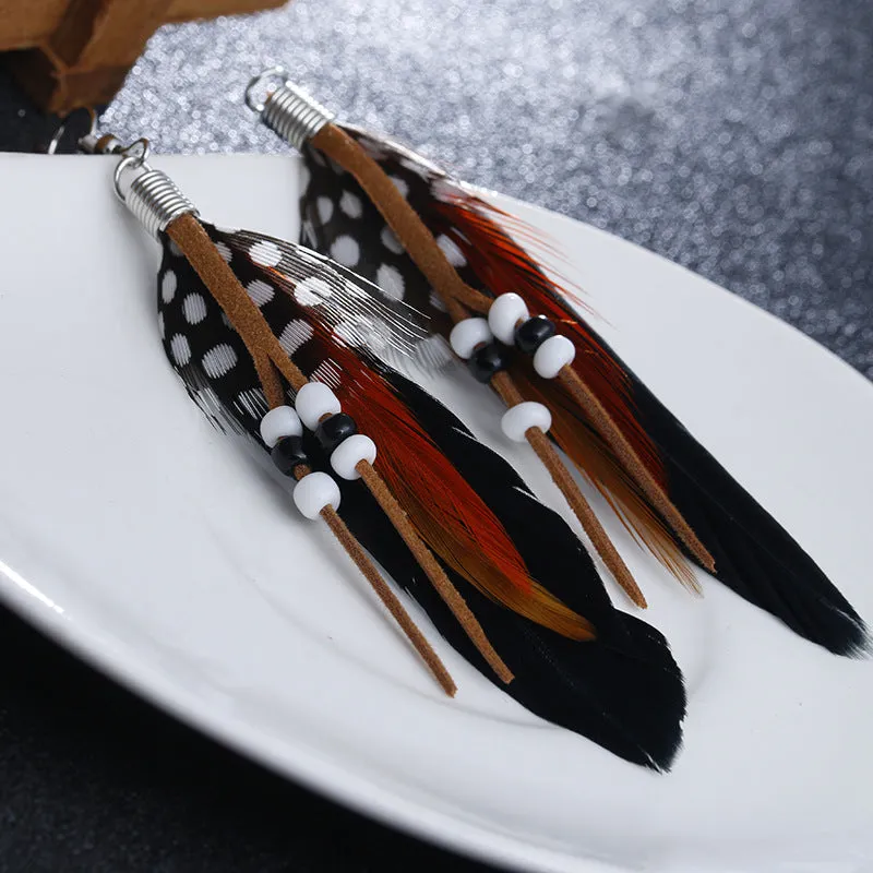 Wholesale Bohemian Tassel Feather Earrings