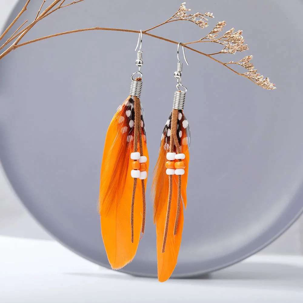 Wholesale Bohemian Tassel Feather Earrings