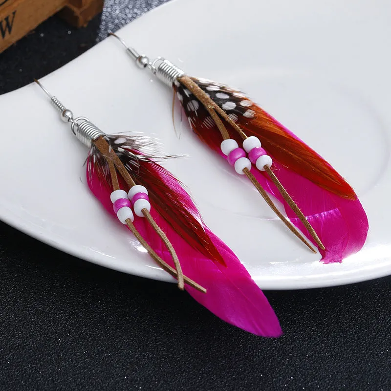 Wholesale Bohemian Tassel Feather Earrings