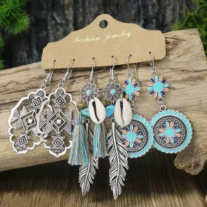 Wholesale Bohemian Tassel Flower Hollow Vintage Leaf Alloy Earrings