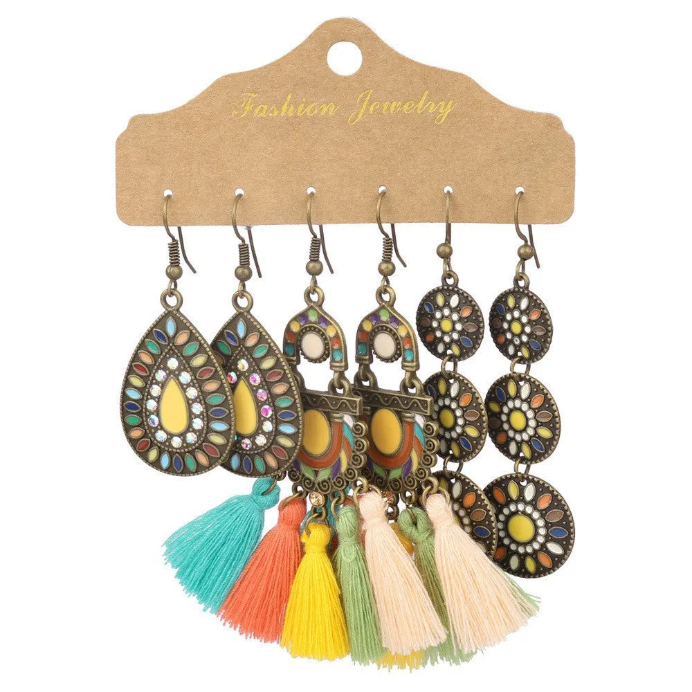 Wholesale Bohemian Tassel Flower Hollow Vintage Leaf Alloy Earrings
