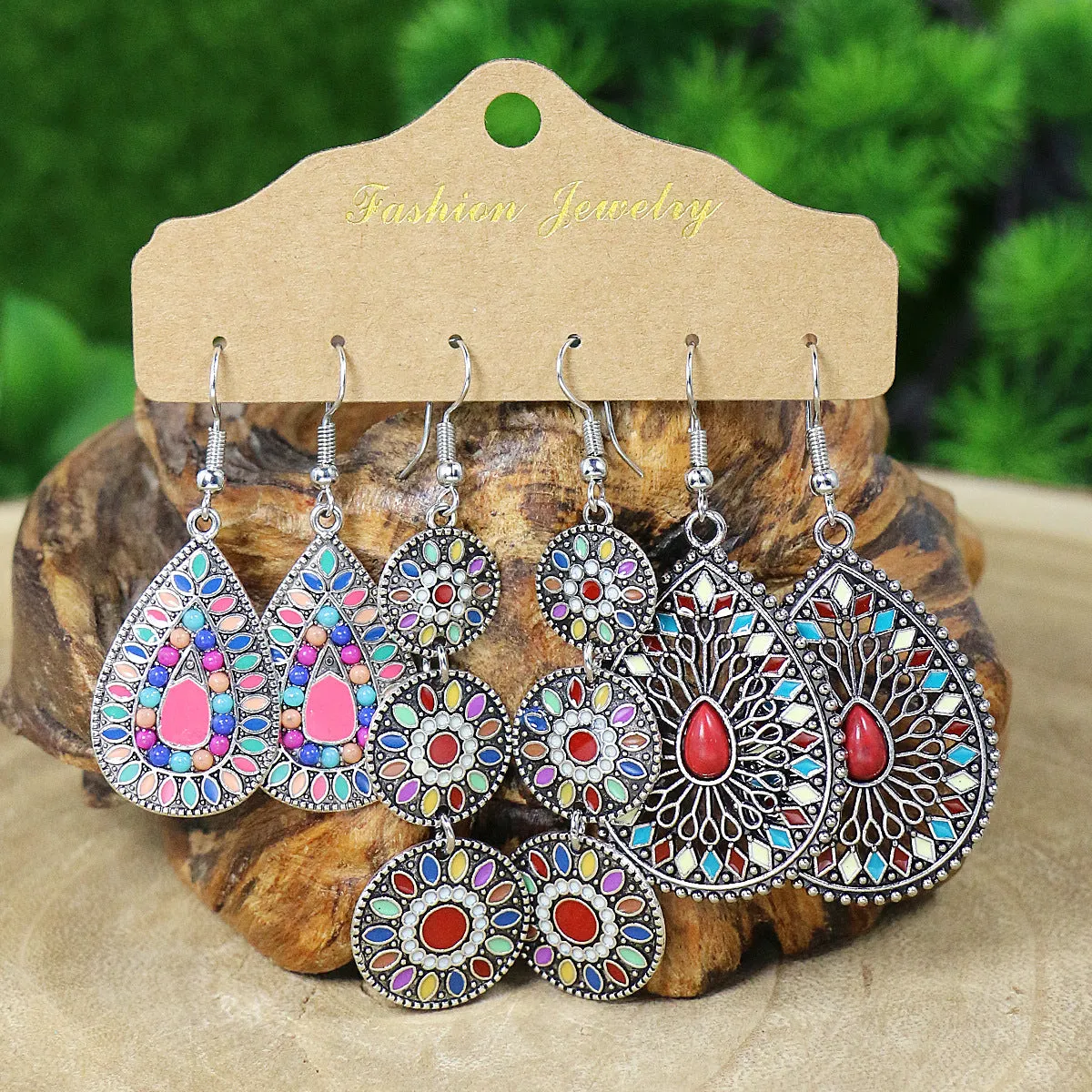 Wholesale Bohemian Tassel Flower Hollow Vintage Leaf Alloy Earrings