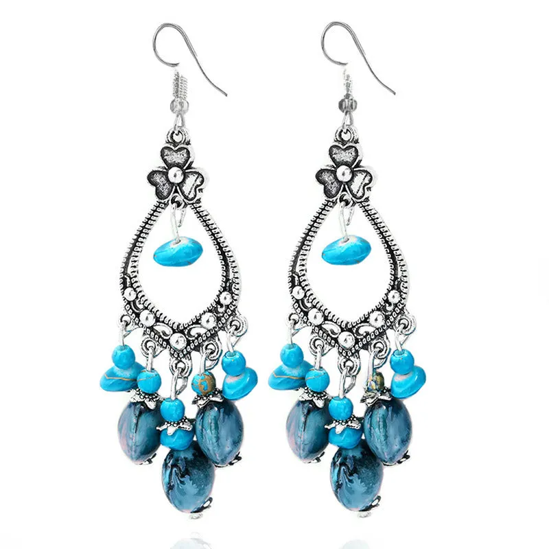 Wholesale Bohemian tassel vintage long carved earrings