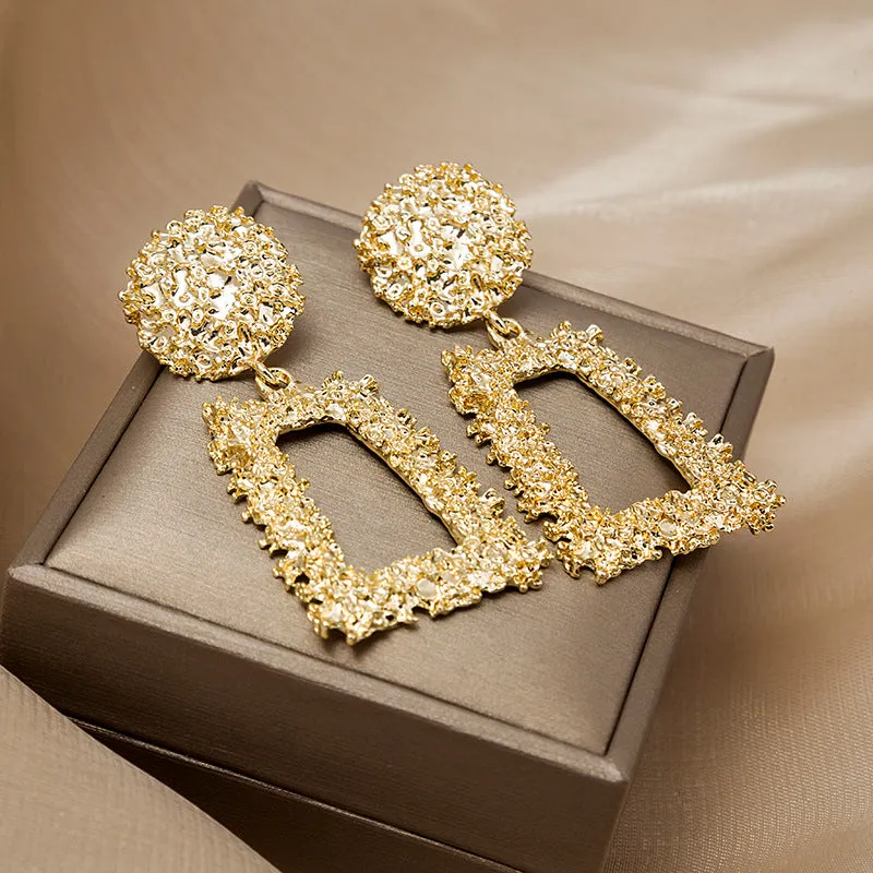 Wholesale Bohemian Trapezoid Geometric Matte Embossed Metal Stud Earrings