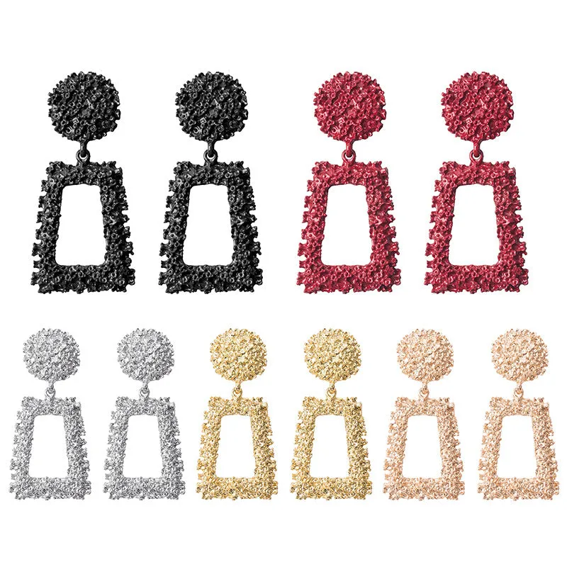 Wholesale Bohemian Trapezoid Geometric Matte Embossed Metal Stud Earrings