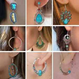 Wholesale Bohemian Turquoise Alloy Geometric Earrings