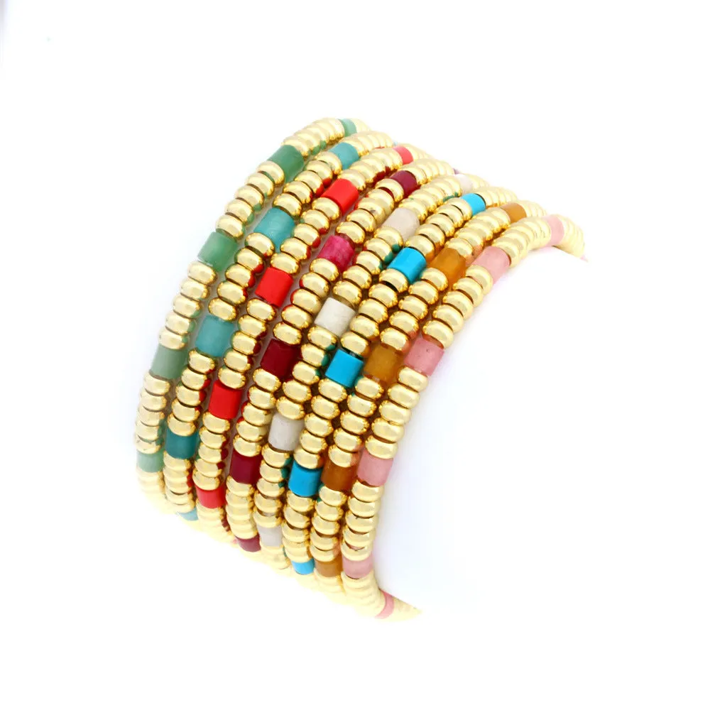 Wholesale Boho Colorful Stone Beads Stackable Elastic Cord Bracelet