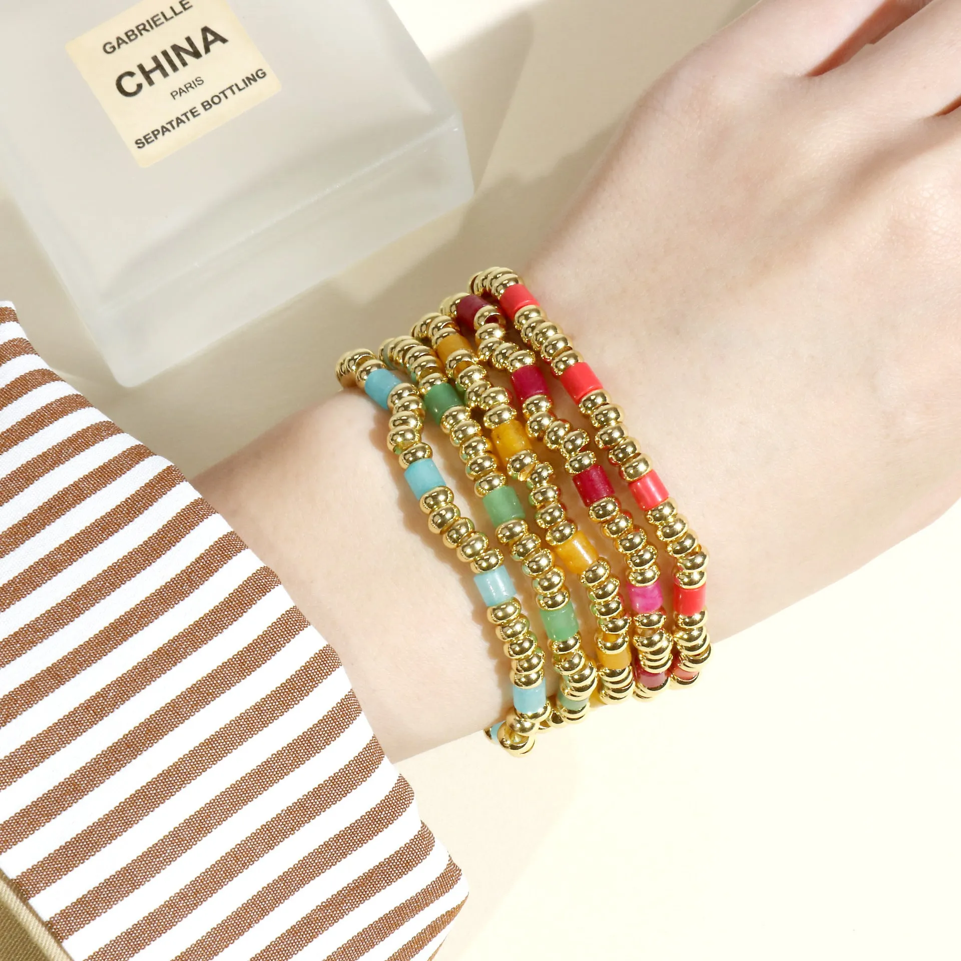 Wholesale Boho Colorful Stone Beads Stackable Elastic Cord Bracelet