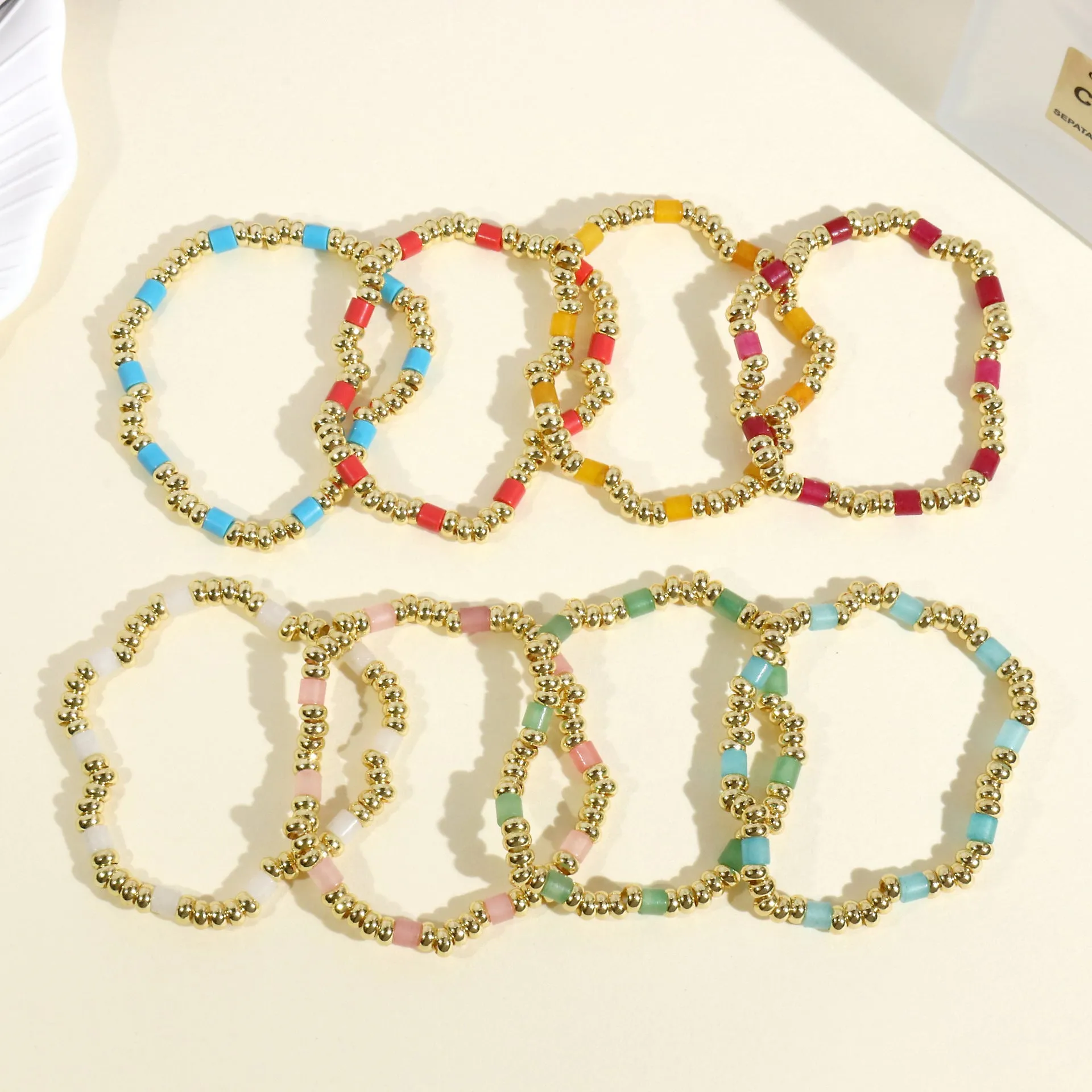 Wholesale Boho Colorful Stone Beads Stackable Elastic Cord Bracelet