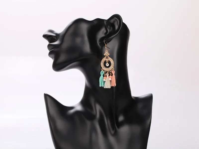 Wholesale Boho Fabric Tassel Earrings