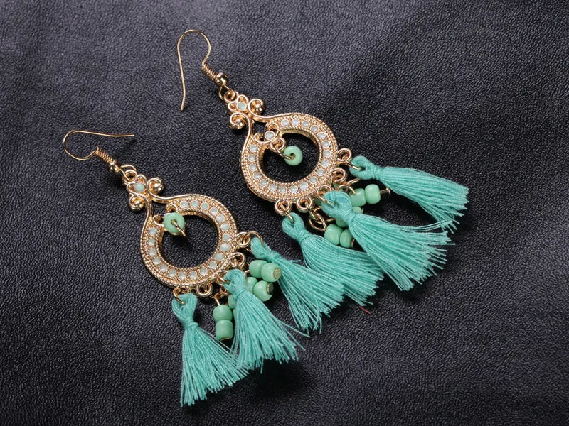 Wholesale Boho Fabric Tassel Earrings