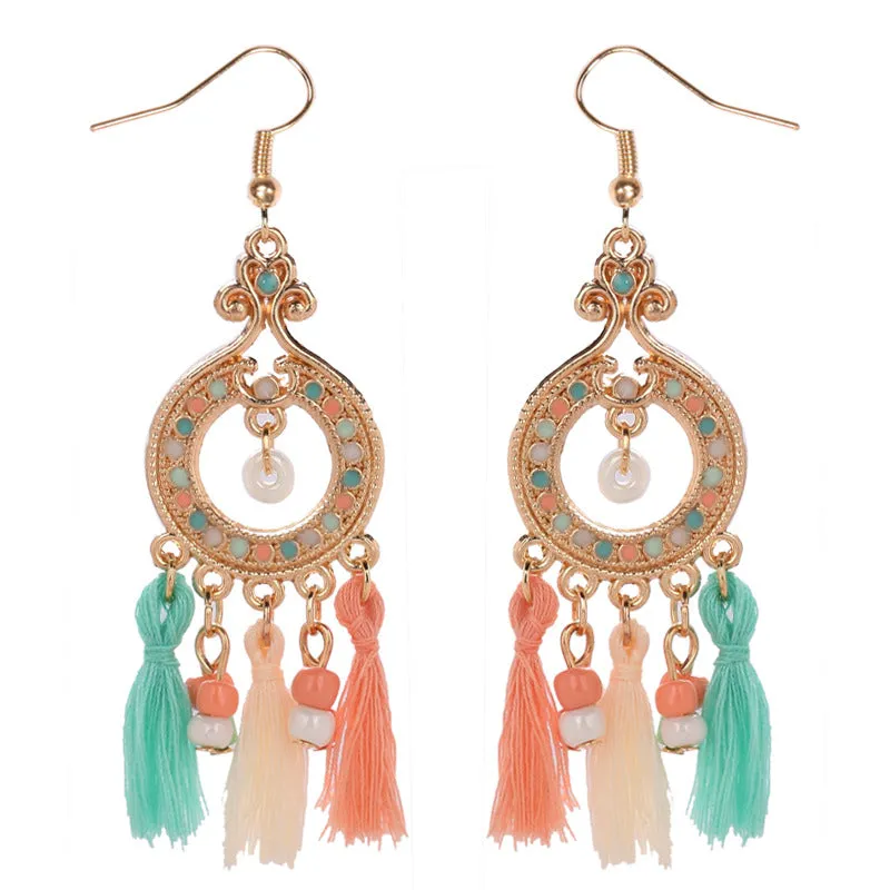Wholesale Boho Fabric Tassel Earrings