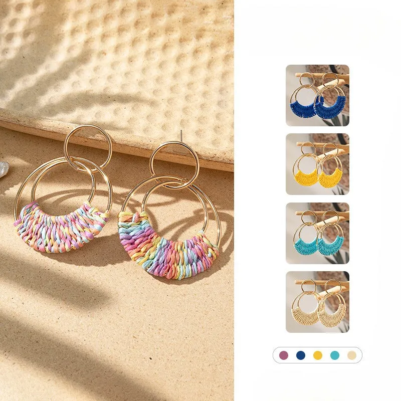 Wholesale Boho Raffia Braided Earrings