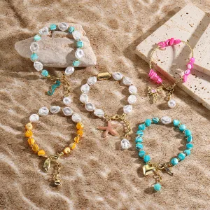 Wholesale Boho Style Pearl White Shell Starfish Pendant Bracelet
