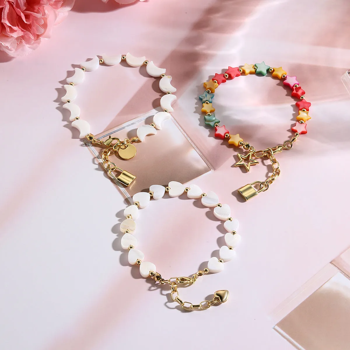 Wholesale Boho Style Pearl White Shell Starfish Pendant Bracelet