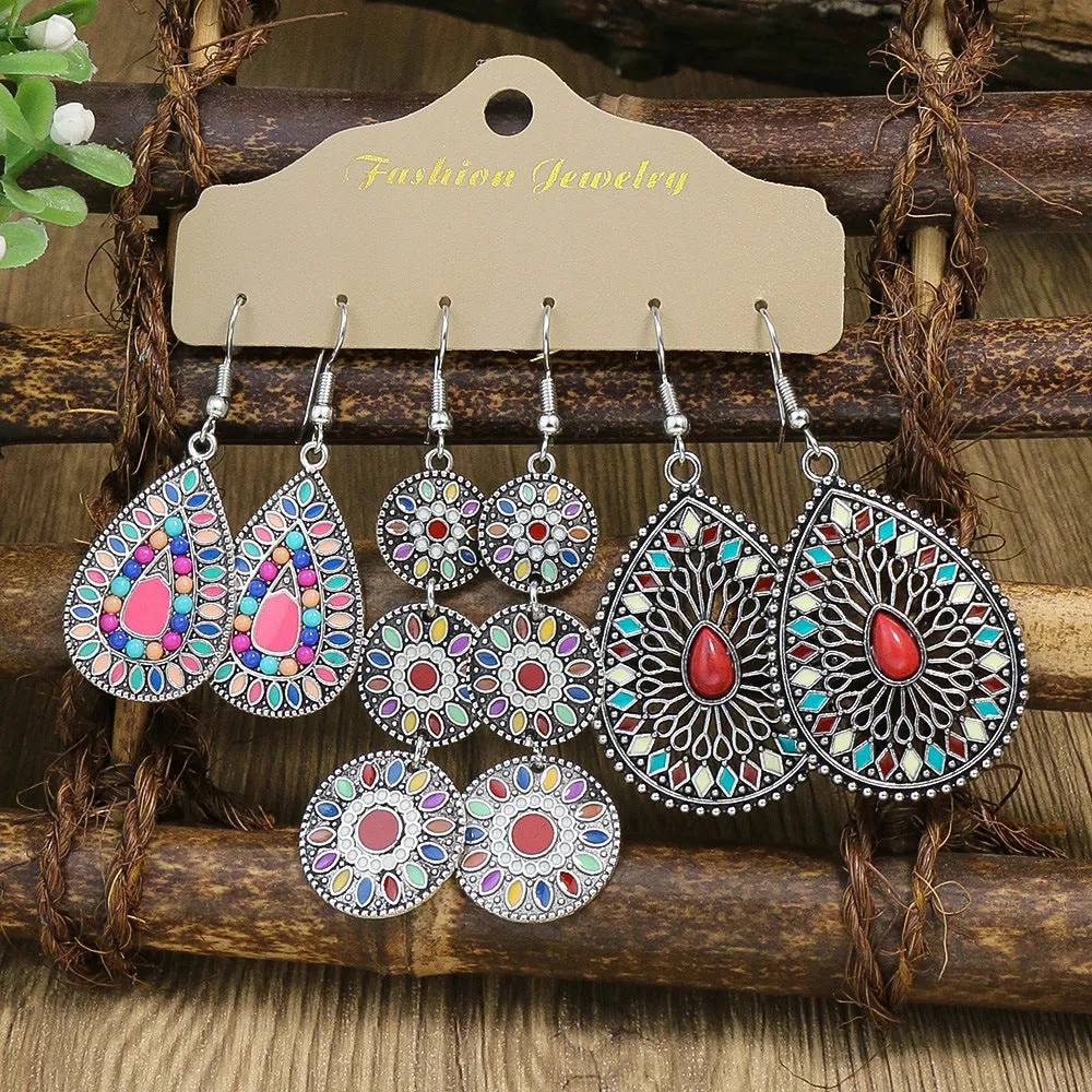 Wholesale Boho Vintage Three Piece Set Tassel Flower Earrings
