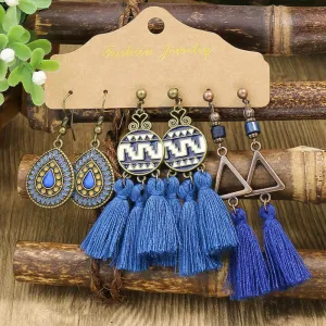Wholesale Boho Vintage Three Piece Set Tassel Flower Earrings