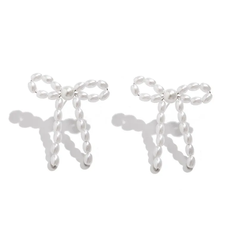 Wholesale Bow French Tassel Earrings Simple Light Luxury Imitation Pearl Earrings