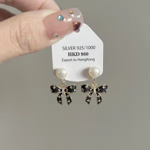 Wholesale Bow Freshwater Pearl Zircon Gold Plated Stud Earrings
