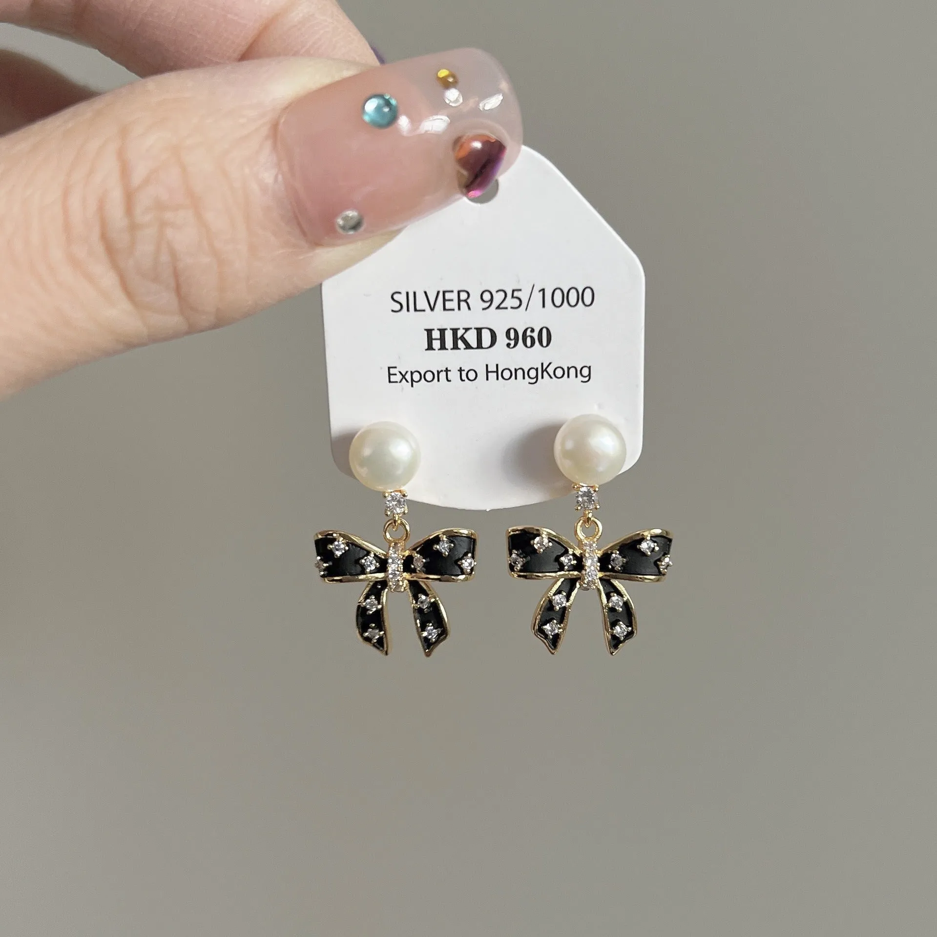Wholesale Bow Freshwater Pearl Zircon Gold Plated Stud Earrings