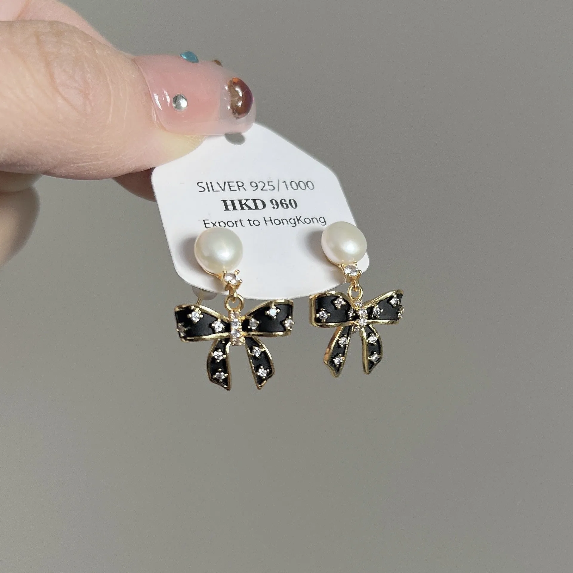 Wholesale Bow Freshwater Pearl Zircon Gold Plated Stud Earrings