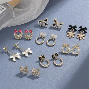 Wholesale Bow Oil Dripping Diamond Snowflake Earrings